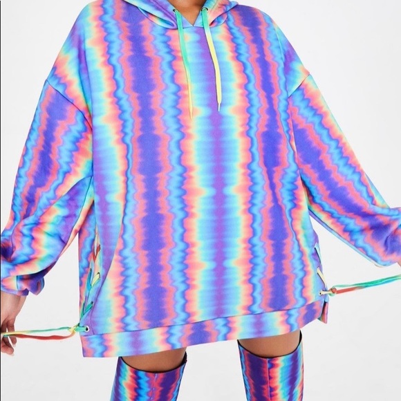 Dolls Kill Sweaters - Club Exx Hypnotic mist oversized hoodie